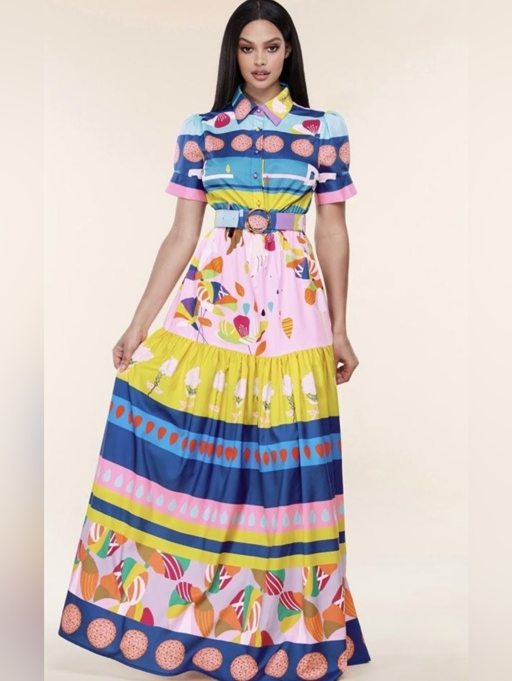 L'atiste Multi Abstract Print Maxi Dress (No Belt)